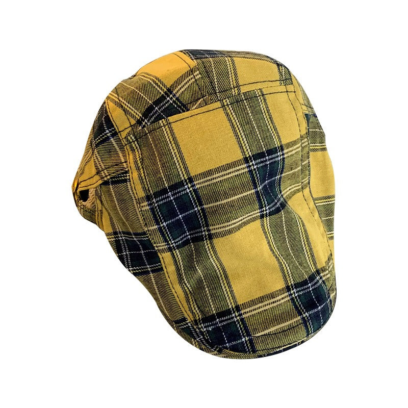Wholesale Dopamine Retro Plaid Spring and Autumn Style Large Head Size Reverse Wear Face Showing Small Beret